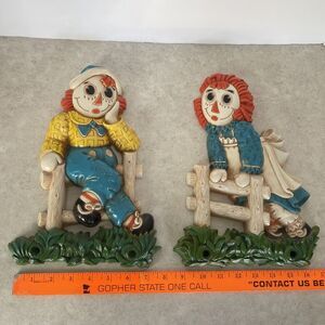 Vtg 1977 Raggedy Ann & Andy Plastic Wall Art Hanging Childrens Nursery Decor